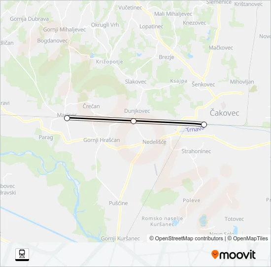 ČAKOVEC - MACINEC Train Line Map