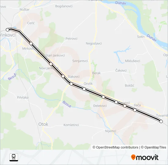 TOVARNIK - VINKOVCI Train Line Map
