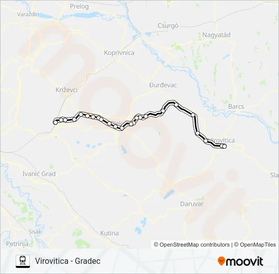 VIROVITICA - GRADEC Train Line Map