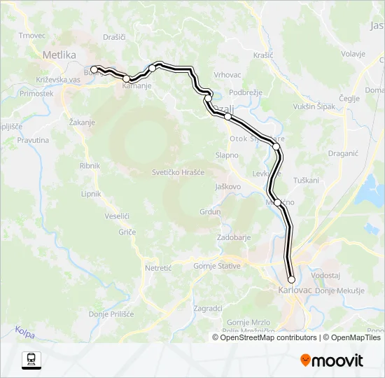 BUBNJARCI - KARLOVAC Train Line Map