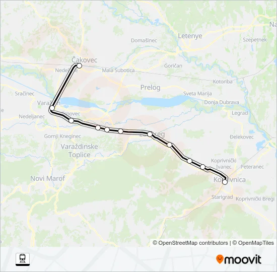KOPRIVNICA - ČAKOVEC Train Line Map
