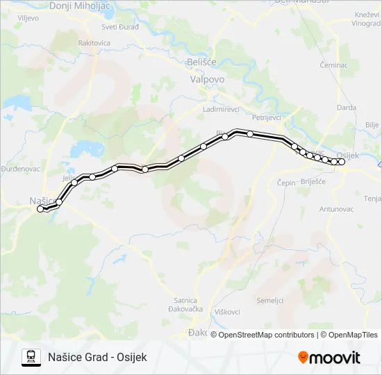 NAŠICE GRAD - OSIJEK Train Line Map