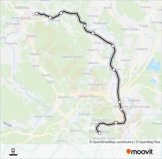 BUBNJARCI - DUGA RESA Train Line Map