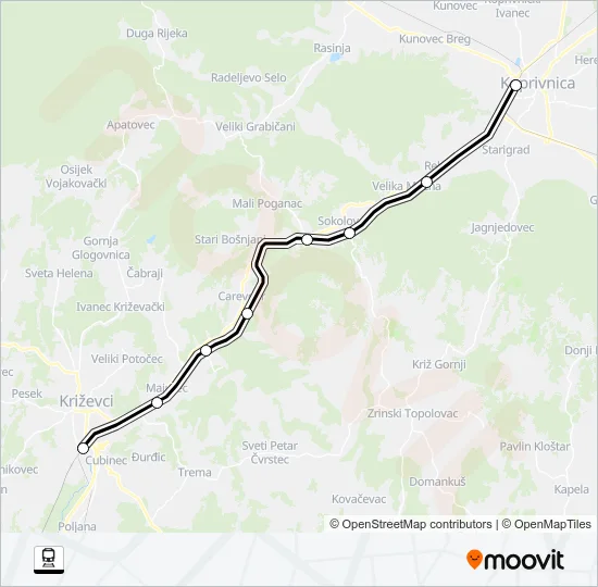 KOPRIVNICA - KRIŽEVCI Train Line Map