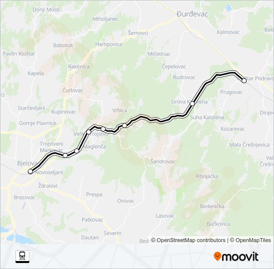 VIROVITICA - BJELOVAR train Line Map