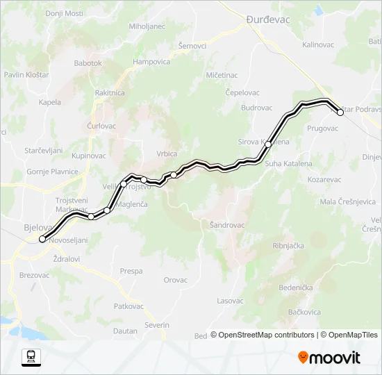 VIROVITICA - BJELOVAR Train Line Map