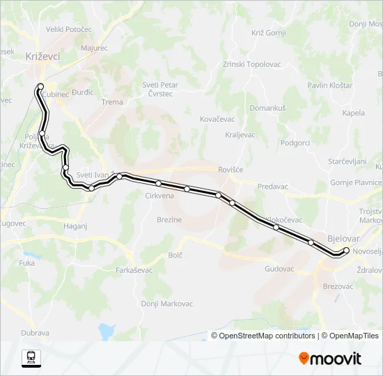 VIROVITICA - KRIŽEVCI Train Line Map