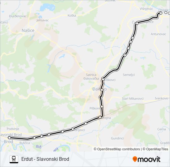 ERDUT - SLAVONSKI BROD vlak karta linije