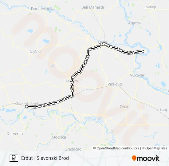 ERDUT - SLAVONSKI BROD Train Line Map