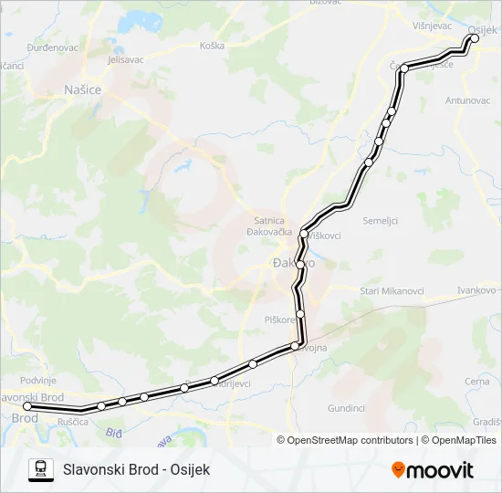 SLAVONSKI BROD - OSIJEK Train Line Map