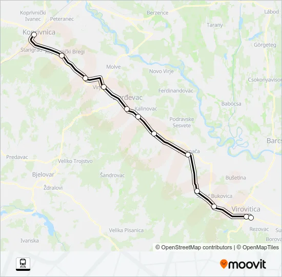VIROVITICA - KOPRIVNICA vlak karta linije