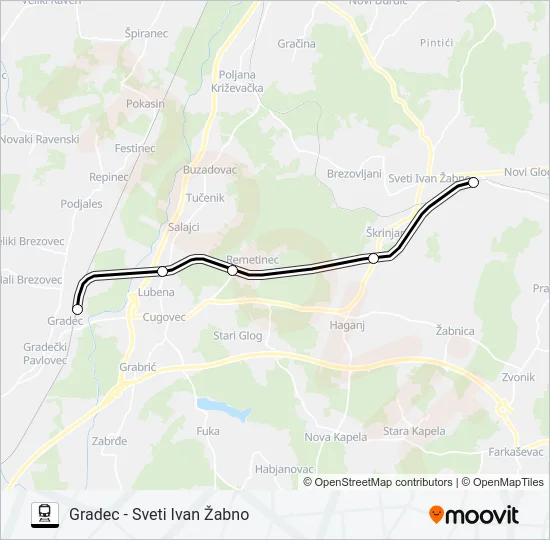 GRADEC - SVETI IVAN ŽABNO Train Line Map