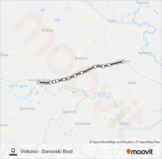 VINKOVCI - SLAVONSKI BROD Train Line Map