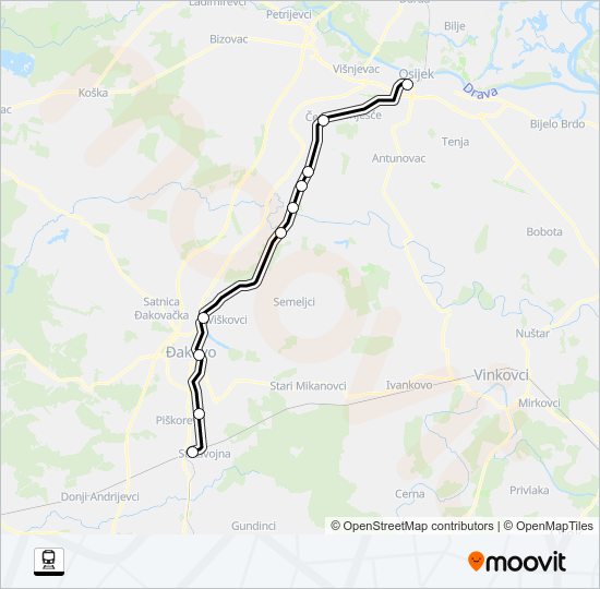 STRIZIVOJNA-VRPOLJE - OSIJEK train Line Map