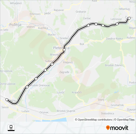 ČAGLIN - NOVA KAPELA-BATRINA Train Line Map