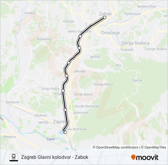 ZAGREB GLAVNI KOLODVOR - ZABOK vlak karta linije