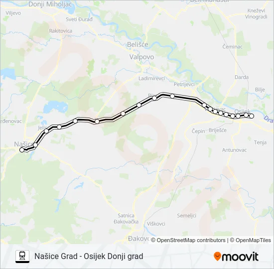 NAŠICE GRAD - OSIJEK DONJI GRAD vlak karta linije