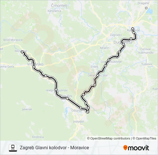 ZAGREB GLAVNI KOLODVOR - MORAVICE Train Line Map
