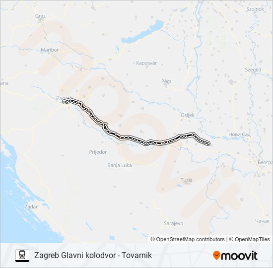 ZAGREB GLAVNI KOLODVOR - TOVARNIK train Line Map