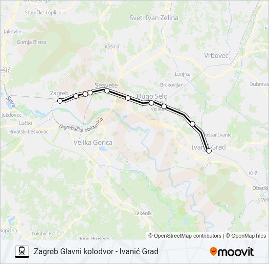 ZAGREB GLAVNI KOLODVOR - IVANIĆ GRAD vlak karta linije