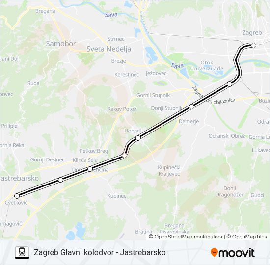 ZAGREB GLAVNI KOLODVOR - JASTREBARSKO vlak karta linije