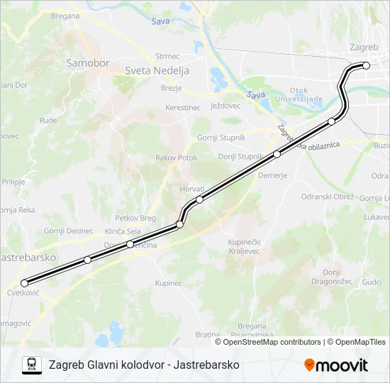 ZAGREB GLAVNI KOLODVOR - JASTREBARSKO Train Line Map