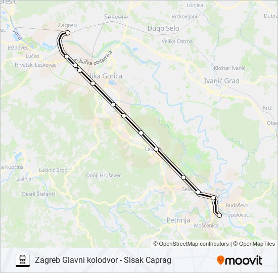 ZAGREB GLAVNI KOLODVOR - SISAK CAPRAG train Line Map