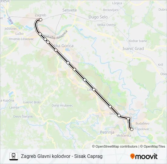 ZAGREB GLAVNI KOLODVOR - SISAK CAPRAG Train Line Map