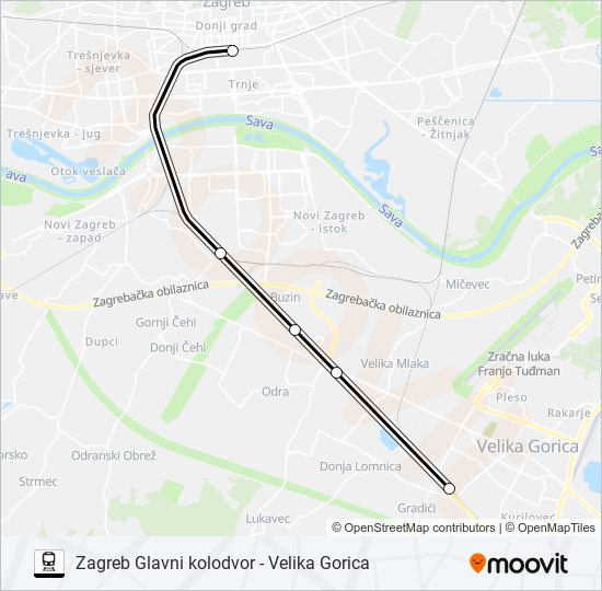 ZAGREB GLAVNI KOLODVOR - VELIKA GORICA vlak karta linije