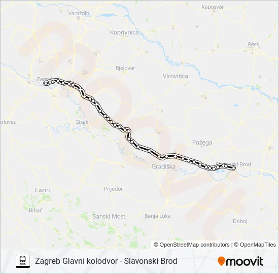 ZAGREB GLAVNI KOLODVOR - SLAVONSKI BROD Train Line Map