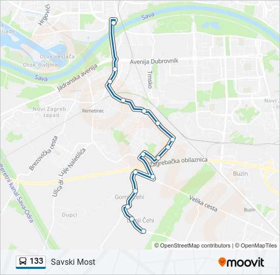 133 bus Line Map