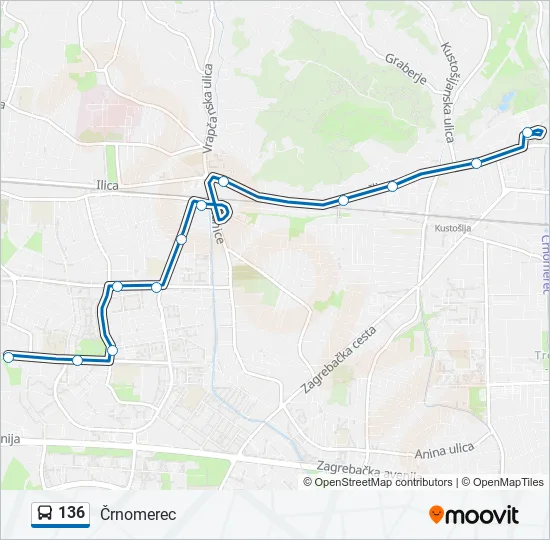 Bus 136 Route Map 136 Route: Schedules, Stops & Maps - Črnomerec (Updated)