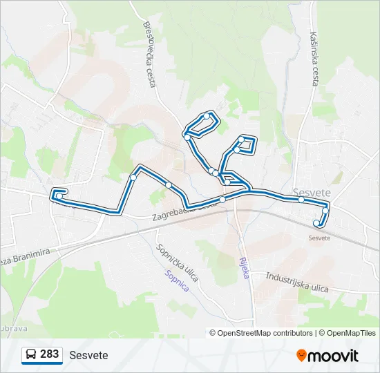 283 Bus Line Map