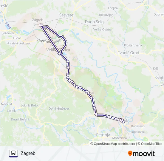 ZAGREB - SISAK AK Bus Line Map