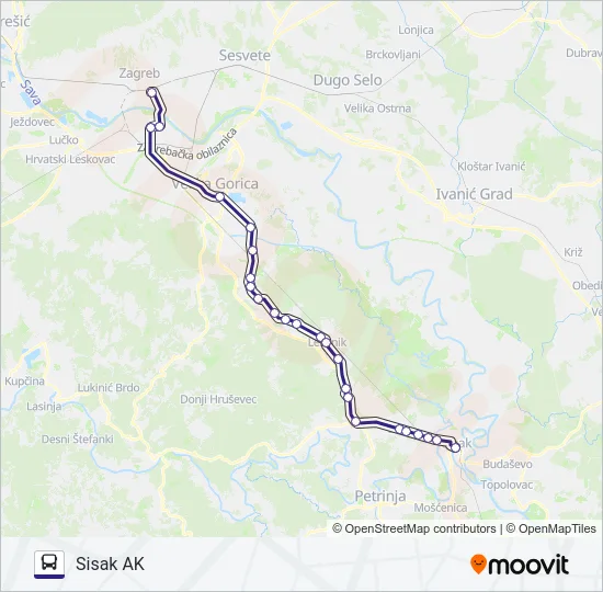 ZAGREB - SISAK AK Bus Line Map