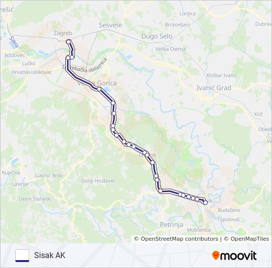 ZAGREB - SISAK AK bus Line Map