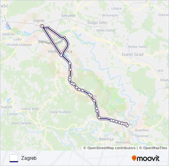 ZAGREB - SISAK AK bus Line Map
