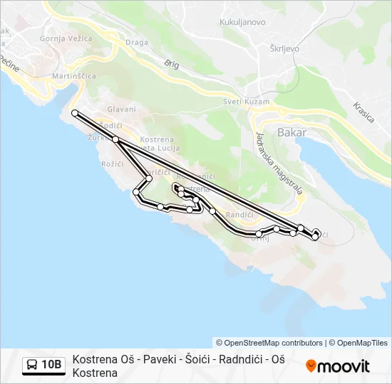 10B autobus karta linije
