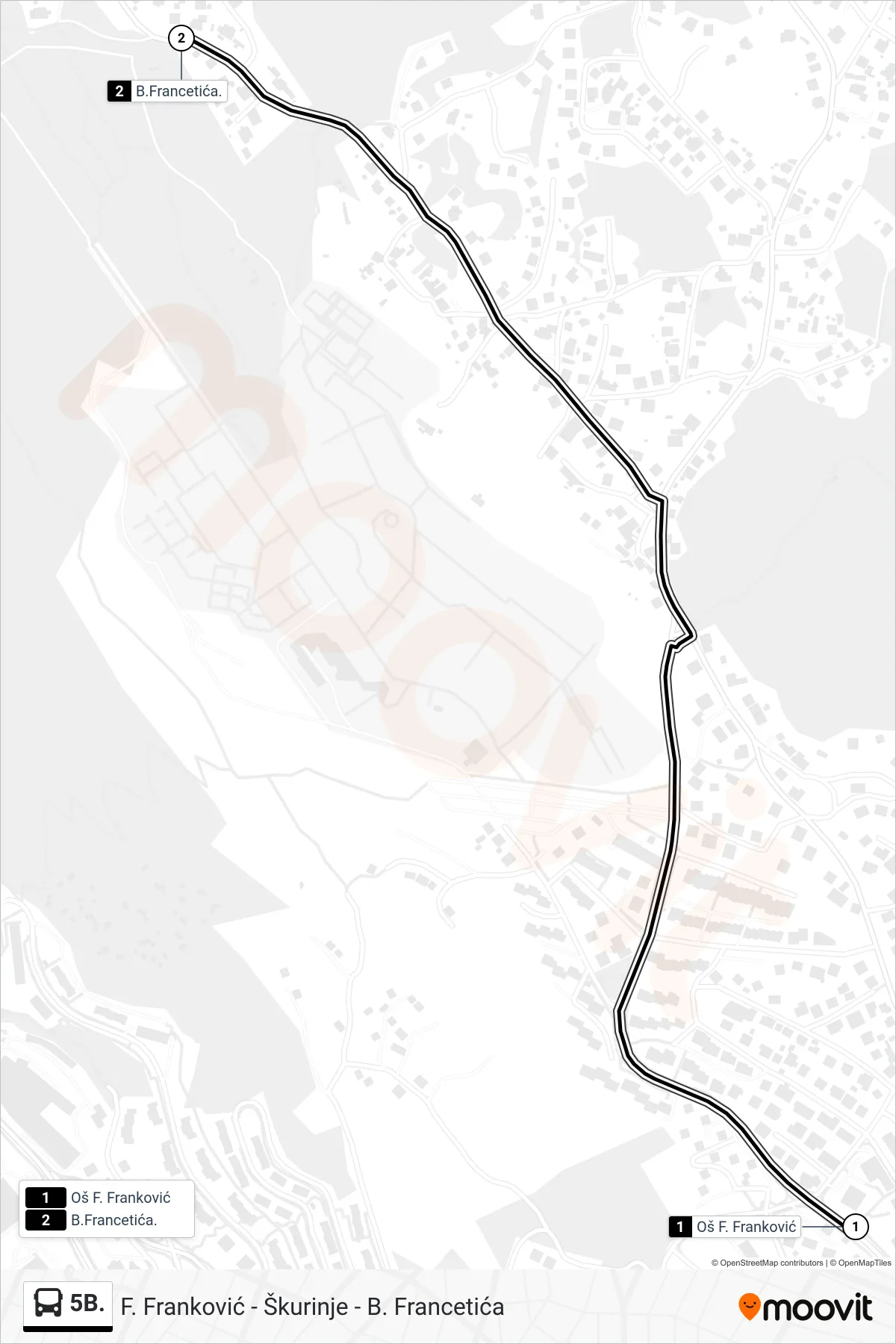 5B. bus Line (F. Franković - Škurinje - B. Francetića) route and stops on a map
