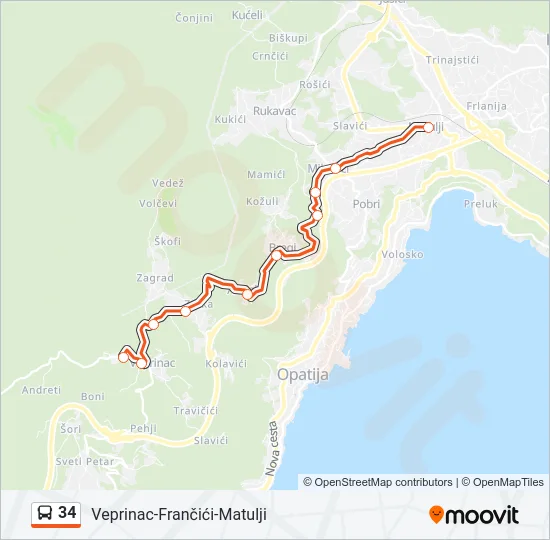 34 Bus Line Map