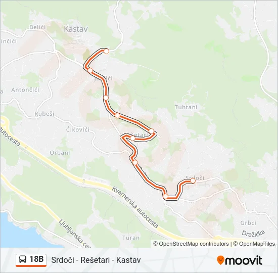 18B autobus karta linije