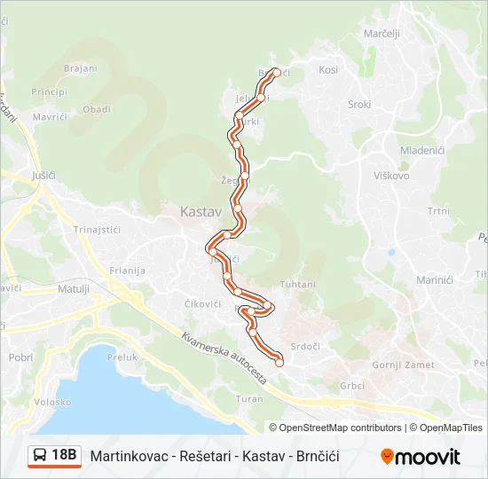 18B autobus karta linije