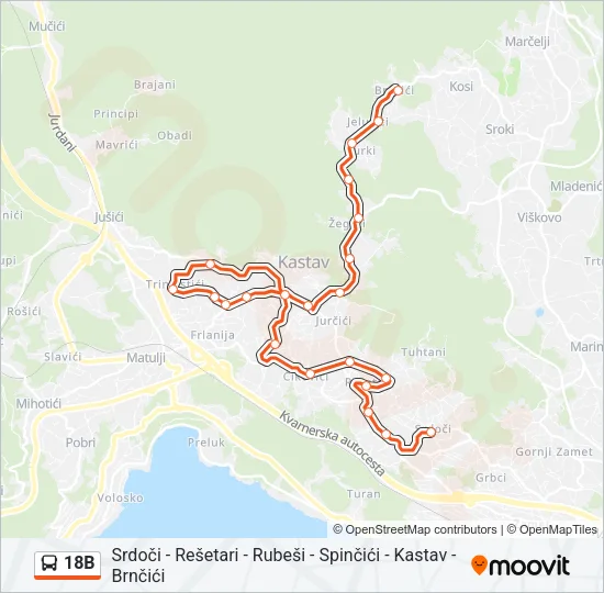18B autobus karta linije