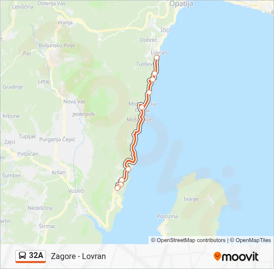 32A autobus karta linije