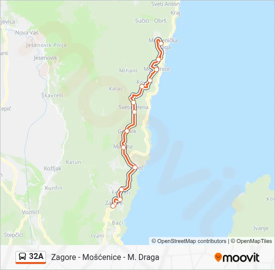 32A autobus karta linije