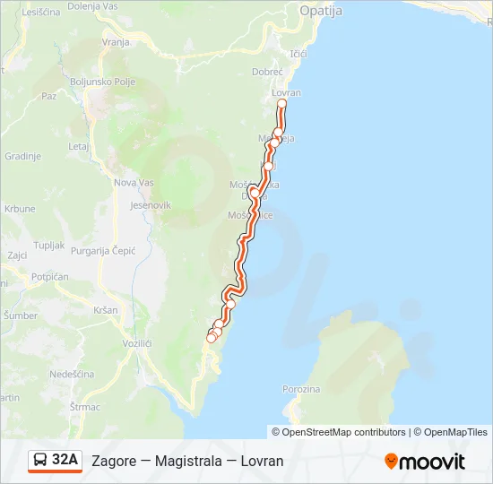 32A autobus karta linije