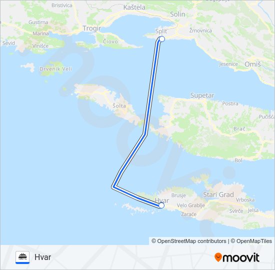 SPLIT - HVAR trajekt karta linije