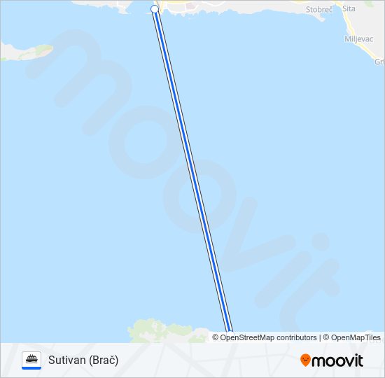 SPLIT - SUTIVAN (BRAČ) Ferry Line Map