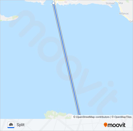 SPLIT - SUTIVAN (BRAČ) Ferry Line Map