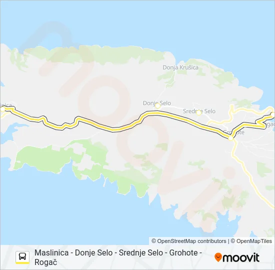 MASLINICA - DONJE SELO - SREDNJE SELO - GROHOTE - ROGAČ Bus Line Map